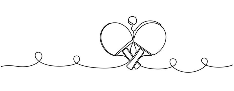 Table tennis paddles crossed on continuous line white background. none editable strokes