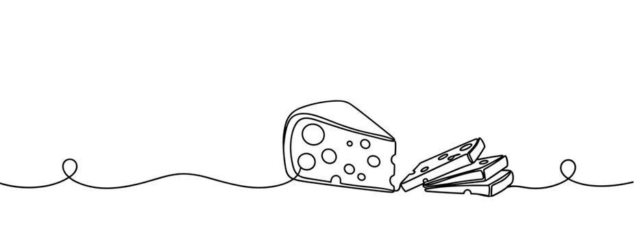 Wedge of cheese with slices on continuous line background. none editable strokes