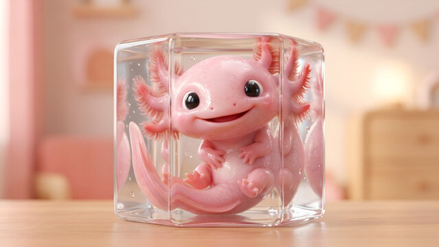 Adorable Axolotl Cube Wallpaper &ndash; Cute Pastel 3D Art