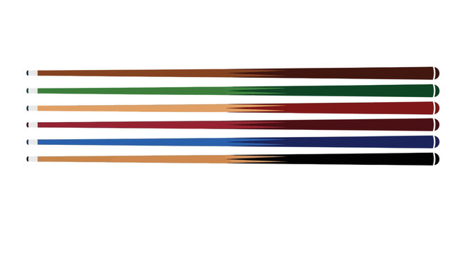 Set of Colorful Billiard Pool Cues in Multiple Variations