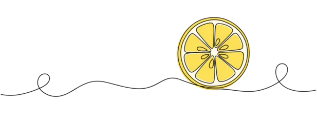 Lemon slice positioned on continuous single line surface © supplement