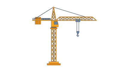 A yellow construction crane with a hook and latticework tower stands against a plain white background, showcasing industrial equipment. © Dhiyak