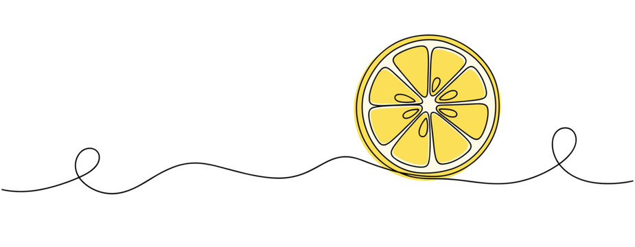 Lemon slice positioned on continuous single line surface