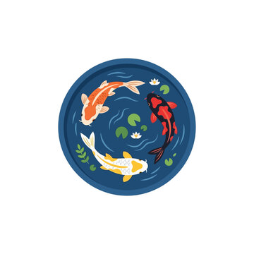 Colorful koi fish swimming plate design.