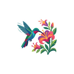 Fototapeta premium Colorful Hummingbird Feeding on Flower.