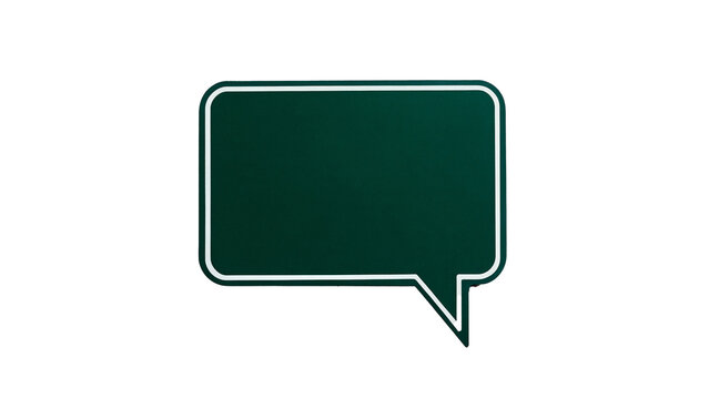 Dark green blank rectangular speech bubble notification card isolated on transparent background cut out