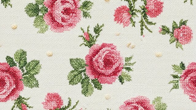 Vintage Pink Rose Embroidery Floral Pattern