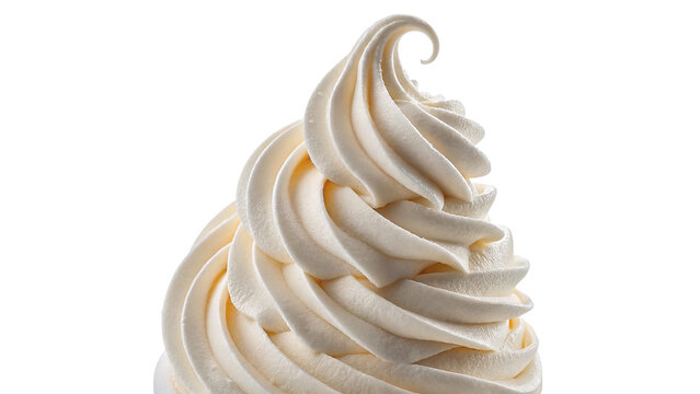 Delicious swirls of creamy vanilla soft serve ice cream isolated on transparent background cut out