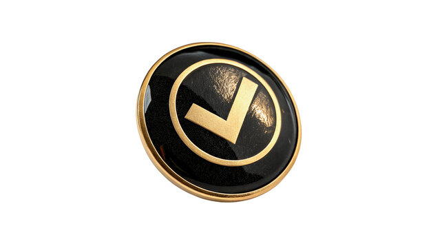 Luxury round golden and black checkmark icon badge isolated on transparent background cut out