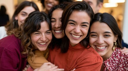 Fototapeta premium Diverse group of joyful women smiling together in warm atmosphere
