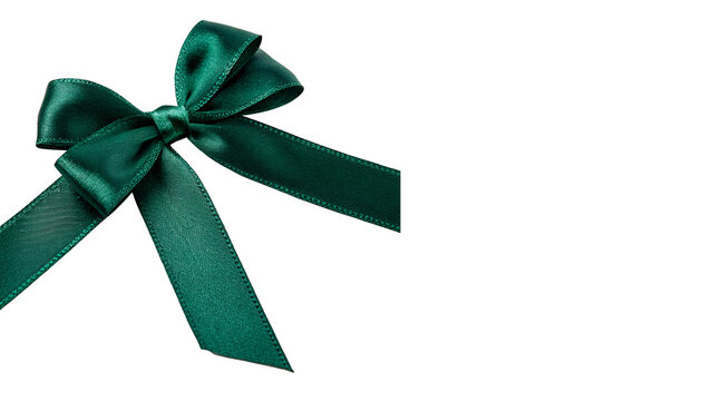 Elegant dark green satin gift ribbon bow accessory isolated on transparent background cut out