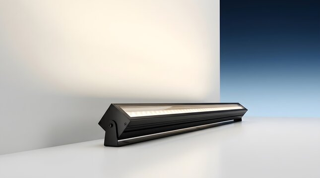 LED wall washer, linear lighting and outdoor floodlight on floor for architectural building, exterior design and facade illumination. Professional light, beam and lamp with glow for brightness.