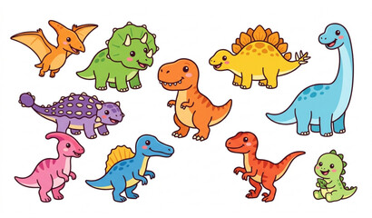 Cute cartoon dinosaur collection featuring Tyrannosaurus Triceratops Stegosaurus Brontosaurus Pterodactyl and prehistoric reptiles vector © Crafts Home