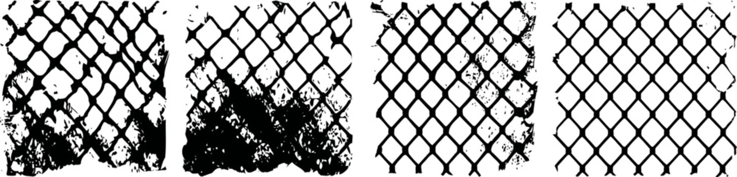 set of four grunge urban textured chainlink fences with distressed overlay patterns