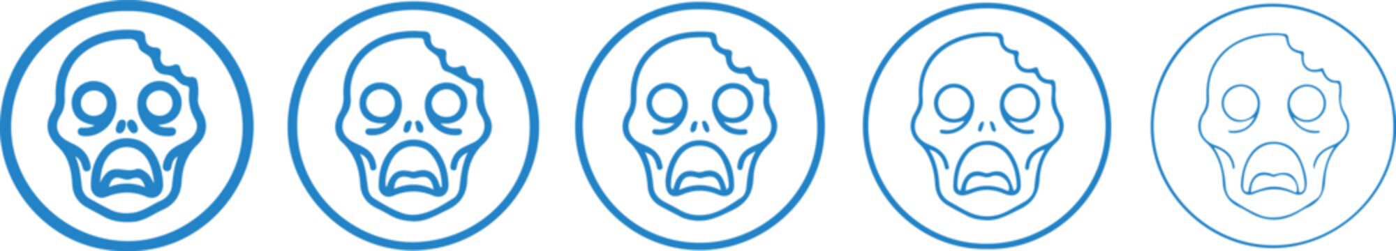Abstract Blue and White Skull Symbol Vector Set with Modern Skeleton Head Icons for Halloween Horror Tattoo Design Collection