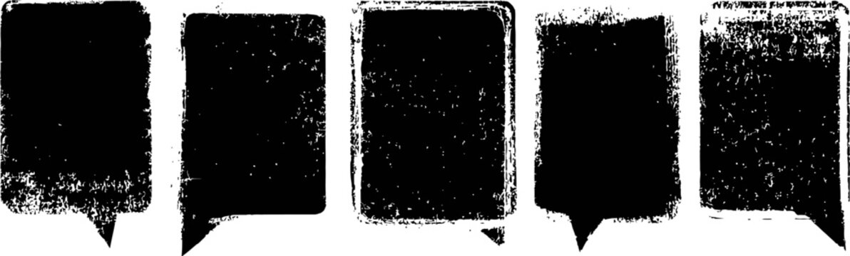 vintage grunge speech bubbles set black distressed rectangular and pointed dialogue boxes for text