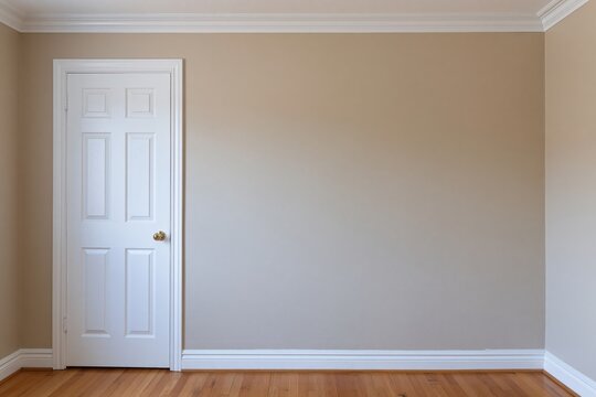 The Empty Room with Beige Walls and White Trim and Hardwood Floor