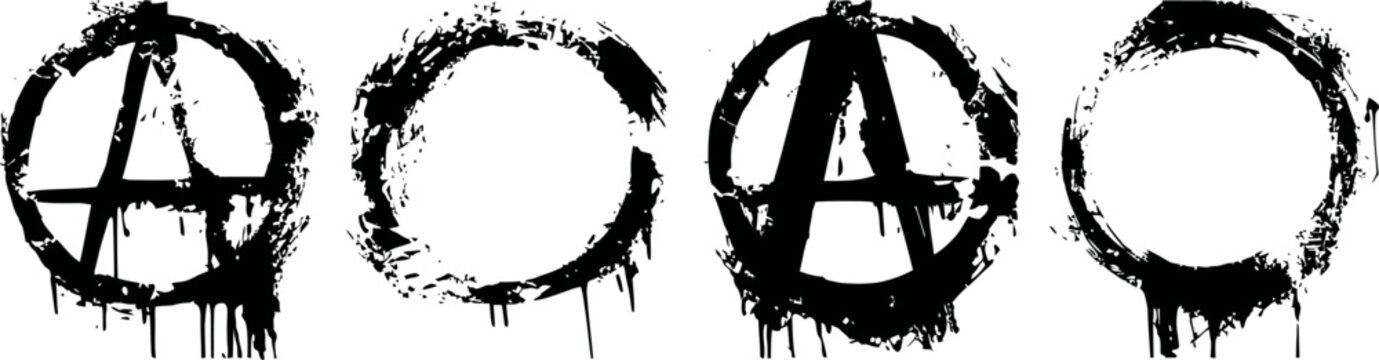 Black grunge anarchy symbols with dripping paint on white background