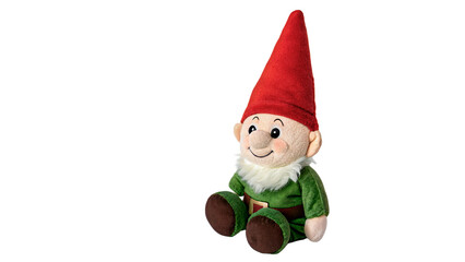 Obraz premium Traditional garden gnome figurine with red hat and green coat isolated on transparent background cut out