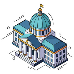 Obraz premium Isometric architectural illustration of a neoclassical building with dome and columns