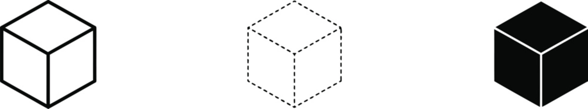 Three cube solid outline dashed isometric perspective