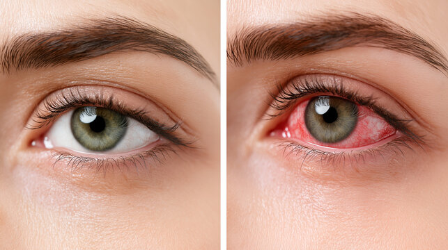 Before and After Eye Treatment Comparison, Healthy Vision Recovery, Ophthalmology and Eye Care Medical Concept