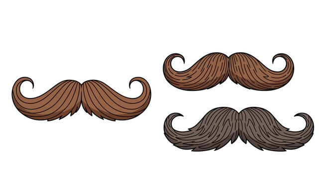 Set of Three Vintage Handlebar Mustaches in Various Colors