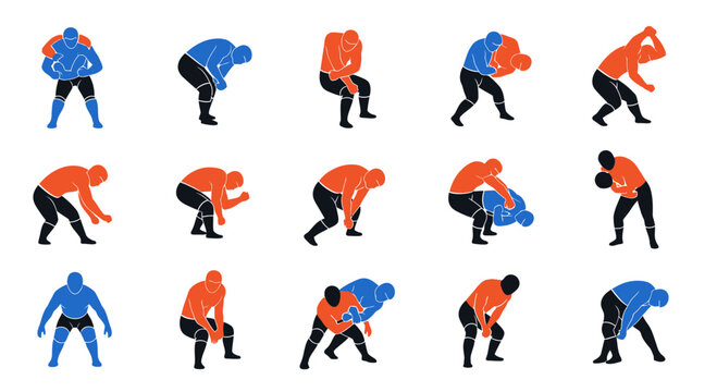 Wrestling Moves and Grappling Techniques Icon Set