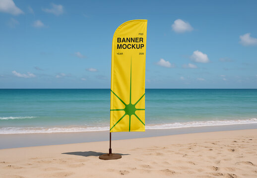 Banner on Beach Mockup