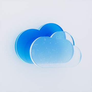 3D glassmorphism cloud computing icon on white background.
