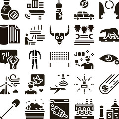 Fototapeta premium Icons representing concepts of business, industry, technology, environment, service, and workplace, illustrating various modern abstract symbols and activities as a unified graphic set