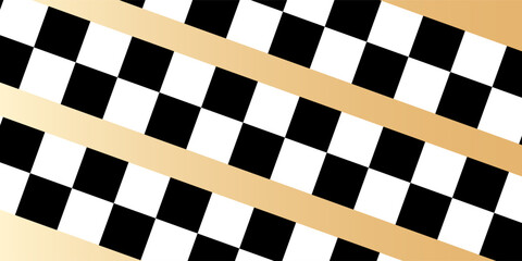 Obraz premium Race checker flag seamless pattern. Black and white rally texture. Checkerboard finish f1 design pattern. Inclined lines. Vector Illustration on white background.