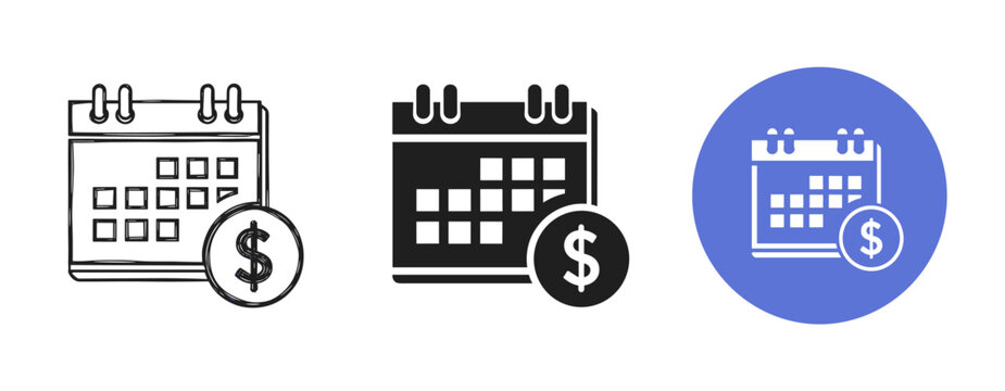 Calendar icons with dollar sign for financial date planning and budget management