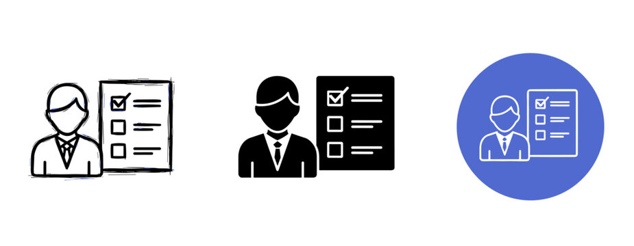 Task checklist icons: three styles of business male figure illustrations
