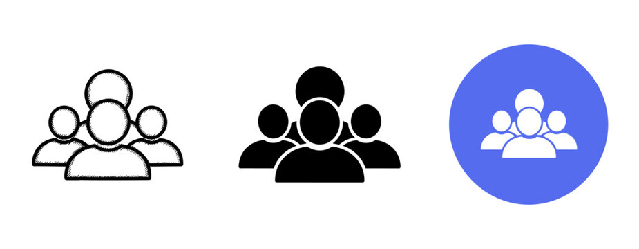 Group user icon set featuring minimalist and modern designs in black and blue