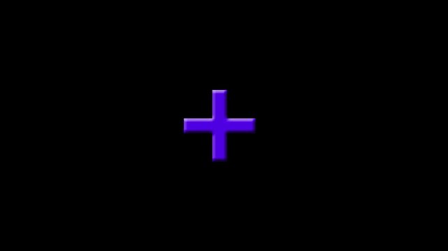 Animated Luminous Purple Plus Sign 4k Animation on Black Background . A Sleek Geometric Cross Symbol, Healthcare Interface Element, , Smooth Loop Motion HD Video 