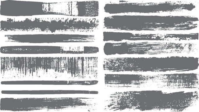Grunge Black Ink Stroke Set Featuring Redaction Bars Distressed Line Dividers and Textured Vector Brush Elements