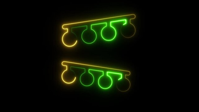 Animated Neon Hanging Light Garland with Glowing Bulbs, Decorative Party String Illumination, Festive Ambient Lighting Effect, Modern Outline Design, Seamless Loop Motion Graphic on black background