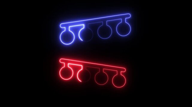 Animated Neon Hanging Light Garland with Glowing Bulbs, Decorative Party String Illumination, Festive Ambient Lighting Effect, Modern Outline Design, Seamless Loop Motion Graphic on black background