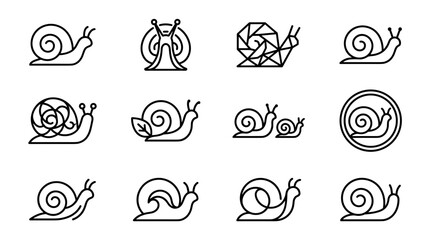 Set of stylized snail icons, vector line art, modern and abstract designs ©  Estelle P Alexandre