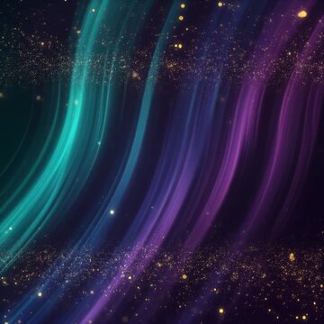 Elegant aurora gradients blend teal, sapphire and violet with drifting golden particles over a dark premium background, creating a cinematic luxury technology backdrop with generous copy space.
