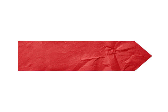 Red crumpled paper arrow pointing right, indicating direction, location, or important information on a transparent background