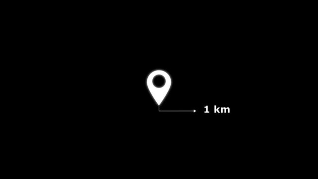 Abstract location icon on transparent background.Location icon with distance 1 kilometer from one place to another location place.Location icon,location pin,1 kilometer distance icon.