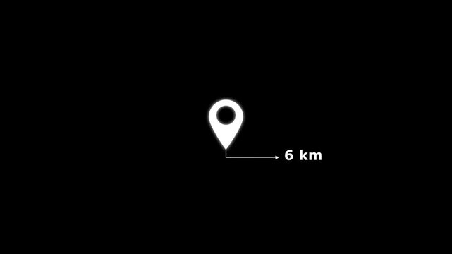 Abstract location icon on transparent background.Location icon with distance 6 kilometer from one place to another location place.Location icon,location pin,6 kilometer distance icon.
