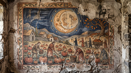 Fototapeta premium Fresco painting on plaster wall . Halloween Background. Halloween Concept