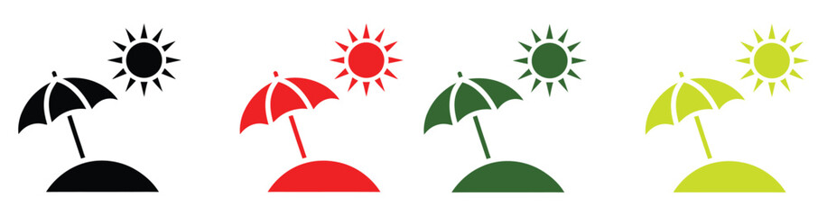 Beach umbrella parasol icons featuring linear summer vacation symbols for seaside travel and relaxation vector illustration © Rakib001