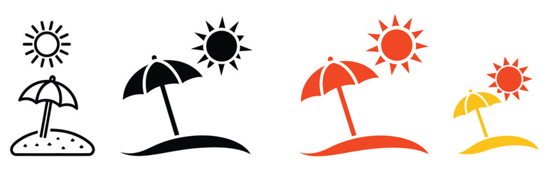 Beach umbrella icon collection with minimalist parasol symbols for holiday travel, coastal leisure, and transparent vector illustration © Rakib001