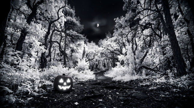 Haunted forest infrared photograph . Halloween Background. Halloween Concept