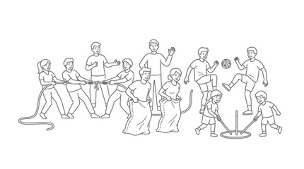 Obraz premium People playing traditional outdoor sports and group community games illustration