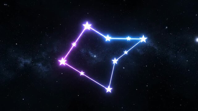 Glowing constellation made of neon lines against the background of a night sky